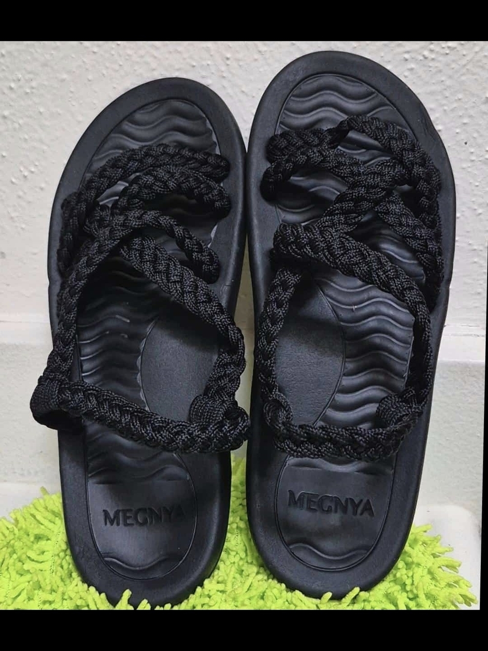 MEGNYA Braided Triple-Strap Slide Sandals - Black